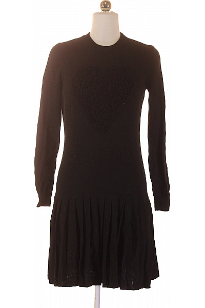 MOSCHINO Černé pletené šaty srdce dlouhý rukáv mini plisované elegantní Velikost 36 | MOSCHINO | obrázek 2