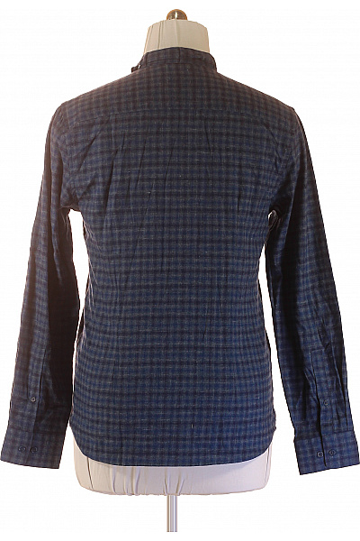 Pánské modré kostkované bavlněné košile s dlouhým rukávem a stojáčkem ležérní Vel. L | Unimoda | obrázek 3