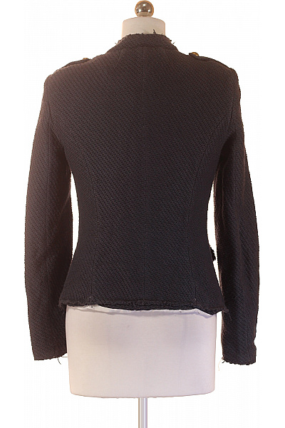 STRADIVARIUS Tweedové vojenské sako tmavě modré vypasované se stojáčkem zlaté knoflíky Velikost s | STRADIVARIUS | obrázek 3