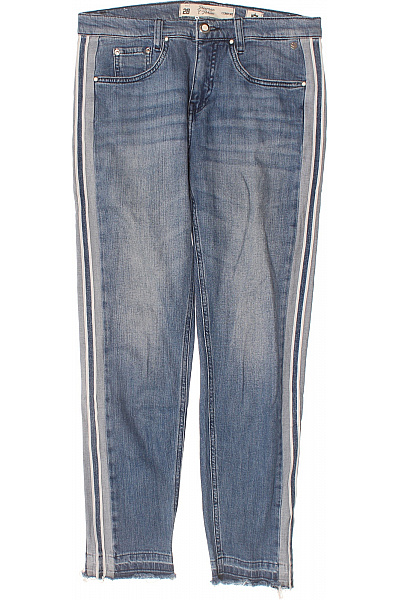 FREEMANT.PORTER Dámské Modré Džíny Strečové Pruhované Zkrácené S Roztřepenými Nohavicemi Velikost 28