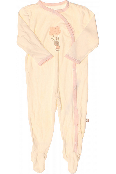 BORN Dětské Bavlněné Dupačky žluté S Potiskem Králíčka A Růžovými Detaily Velikost 74/80