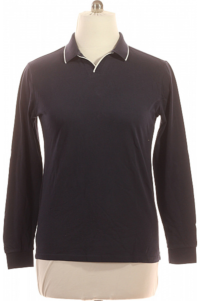 LAWRENCE GREY Pánské bavlněné tričko s dlouhým rukávem a límečkem tmavě modré jednobarevné basic Velikost L | LAWRENCE GREY | obrázek 2