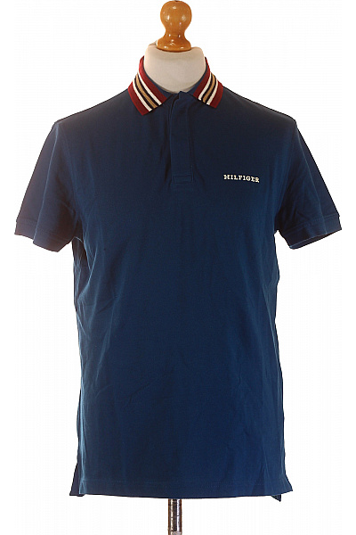 TOMMY HILFIGER Pánské Bavlněné Modré Polo Tričko S Límečkem A Nápisem Velikost S