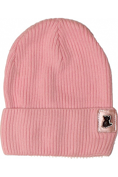 Růžová žebrovaná Zimní Stylová čepice S Nášivkou