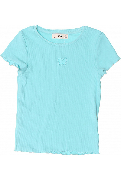 Canda Dívčí Světle Modré žebrované Tričko S Krátkým Rukávem A Motýlem Velikost 116