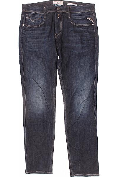 REPLAY Pánské Tmavě Modré Rovné Džíny Replay Anbass Seprané Vel. 34/32