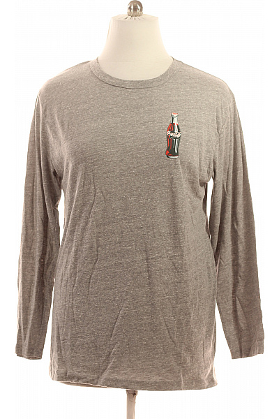 Pánské Šedé Tričko Dlouhý Rukáv Polyester S Potiskem Kulatý Výstřih Vel. XXL