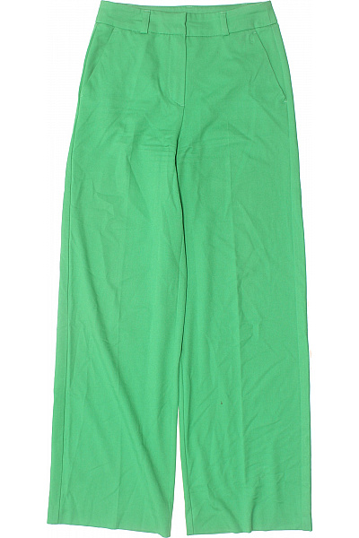 Dámské Zelené Rovné široké Elegantní Oblekové Kalhoty S Kapsami Vel. XS