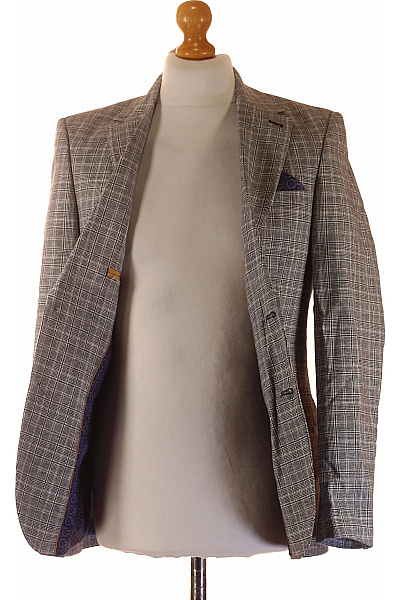 HARRY BROWN Lněné sako elegantní kostkované šedé vzorované moderní na běžné nošení Vel. 36 | HARRY BROWN | obrázek 4