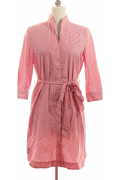 LAWRENCE GREY Bavlněné červené Bílé Proužkované Košilové šaty S Páskem Ke Kolenům Vel. 38