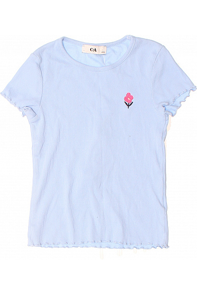 Canda Dívčí žebrované Tričko Krátký Rukáv Modré S Květem Velikost 116