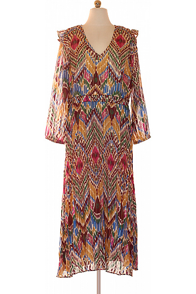 Lascana Dlouhé Polyesterové šaty S Dlouhým Rukávem Midi Plisované Barevné Ikat Vel. 44