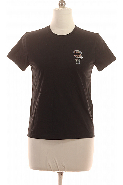 Karl Lagerfeld Dámské černé Tričko Krátký Rukáv Kulatý Výstřih S Potiskem Velikost M