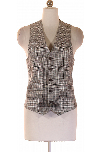 HARRY BROWN Společenská Kostkovaná Vesta Bez Rukávů Z Lnu Velikost 36