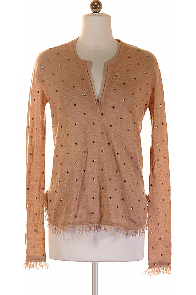 Zadig&Voltaire deluxe Béžová halenka s kamínky a výstřihem do V s dlouhým rukávem Vel. s | Zadig&Voltaire deluxe | obrázek 2