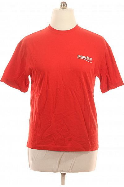 BALENCIAGA  Pánské červené Tričko S Krátkým Rukávem A Nápisem Basic Vel. XS
