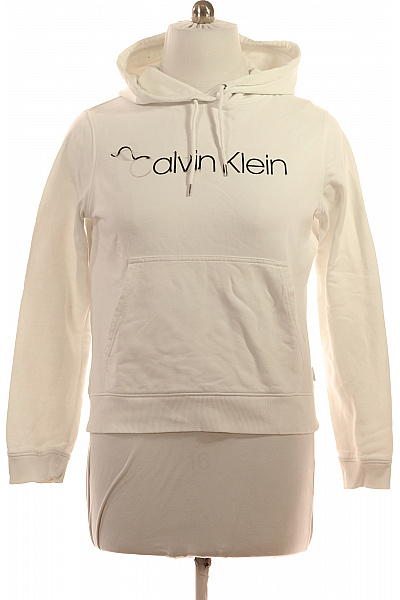 Calvin Klein Dámská Bílá Mikina S Kapucí A Klokaní Kapsou Streetwear Velikost XL