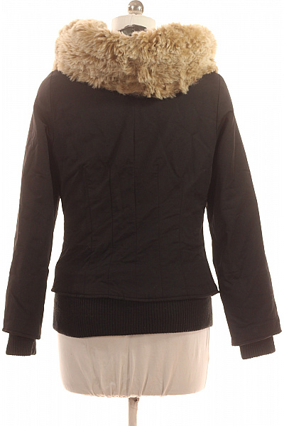 minus Dámská černá bavlněná zimní bunda s kapucí a kožíškem krátká Velikost 38 | minus | obrázek 3