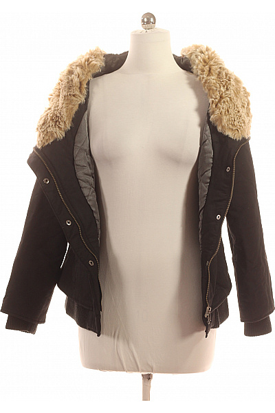 minus Dámská černá bavlněná zimní bunda s kapucí a kožíškem krátká Velikost 38 | minus | obrázek 4