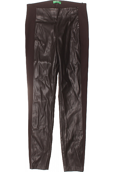 BENETTON Dámské Hnědé Koženkové Skinny Kalhoty S Bočním Pruhem Vel. S