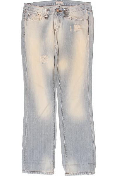 Pinko Dámské Bavlněné Modré Džíny Seprané S Kamínky Rovné Vel. EU 29