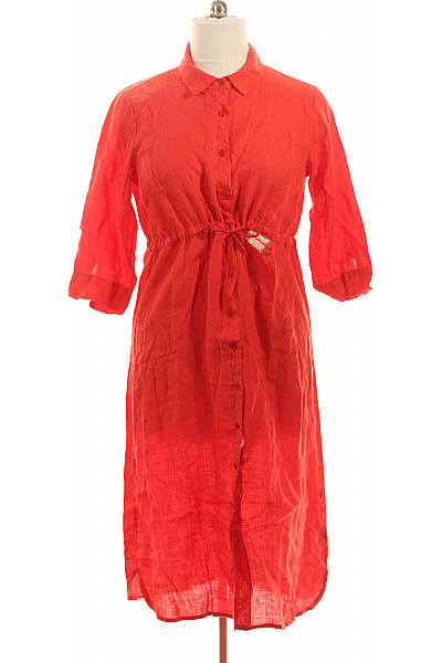 LAWRENCE GREY Lněné šaty S Páskem Oranžové Košilové Volnočasové Letní Vel. 40