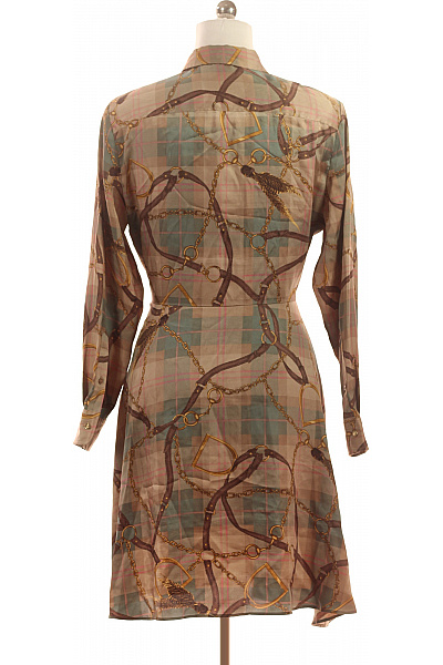 Ralph Lauren Polyesterové šaty s dlouhým rukávem a páskem hnědé zelené kostkované Vel. 12 | Ralph Lauren | obrázek 2