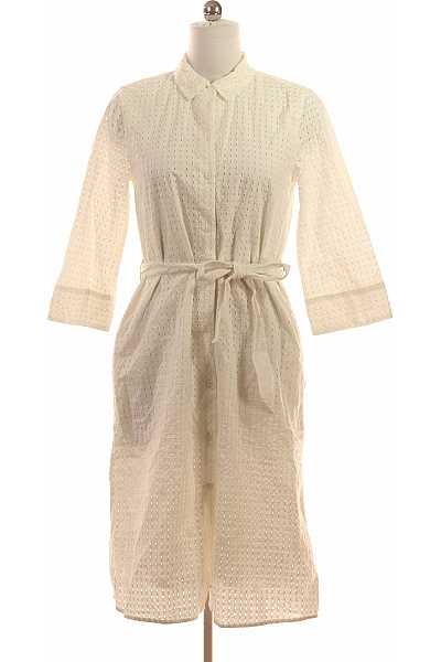 TOMMY HILFIGER Bílé lněné košilové šaty s páskem ažurové letní denní ke kolenům Vel. 38 | TOMMY HILFIGER | obrázek 2