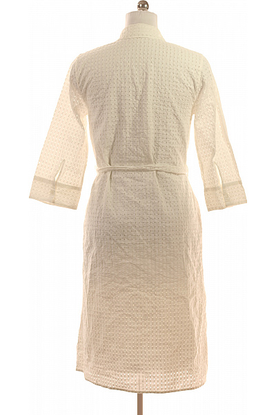 TOMMY HILFIGER Bílé lněné košilové šaty s páskem ažurové letní denní ke kolenům Vel. 38 | TOMMY HILFIGER | obrázek 3