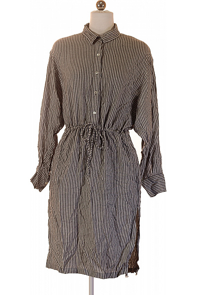 IRO Dámské šaty Košilové S Dlouhým Rukávem A Páskem černo-bílé Pruhované Volnočasové Vel. 34