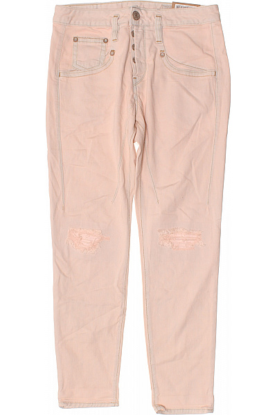 Dámské Růžové Džíny Boyfriend Roztrhané Knoflíky Letní Vel. 27