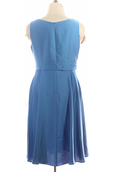 Vera Mont Modré saténové šaty bez rukávů s páskem koktejlové elegantní ke kolenům Vel. 46 | Vera Mont | obrázek 2