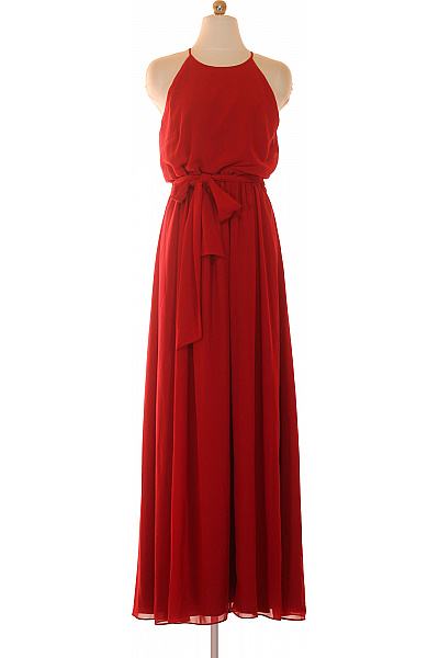 Dámské červené dlouhé šaty s páskem na ramínka společenské Vel. L | Unimoda | obrázek 2
