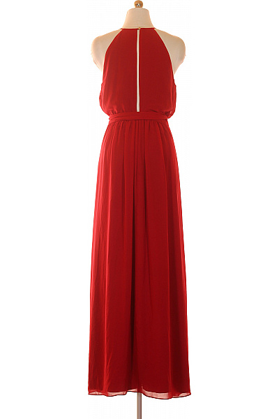 Dámské červené dlouhé šaty s páskem na ramínka společenské Vel. L | Unimoda | obrázek 3