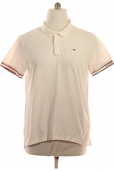 TOMMY HILFIGER Polo Tričko Bílé S Krátkým Rukávem A Proužkem Na Manžetě Vel. Xl