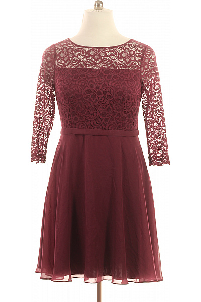 Vera Mont Dámské šaty S Dlouhým Rukávem Krajkové Elegantní Vínové Vel. 44