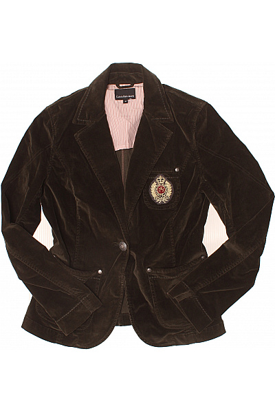 Calvin Klein Hnědé bavlněné manšestrové vypasované sako vyšívané na běžné nošení Velikost M | Calvin Klein | obrázek 2