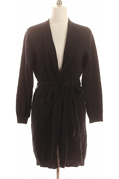 LAWRENCE GREY Dámský černý Dlouhý Zavinovací Pletený Kardigan Elegantní Velikost 42