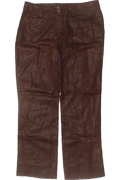 DANIEL HECHTER Dámské Hnědé Lesklé Rovné Kalhoty Elegantní Volnočasové S Knoflíky Velikost M