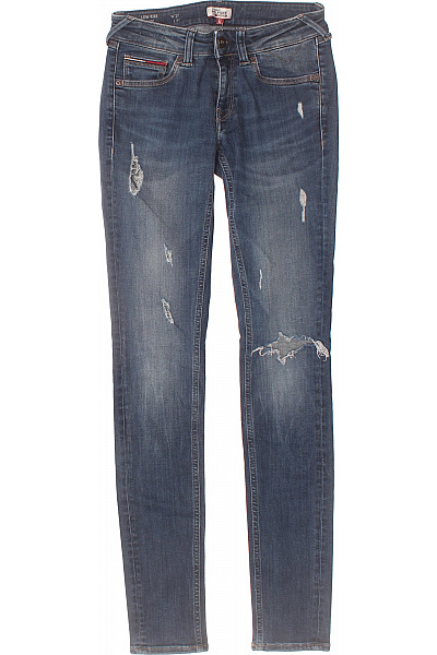 TOMMY HILFIGER Dámské Modré Rifle Skinny Strečové S Nízkým Pasem Děravé Seprané Velikost EU 27/34