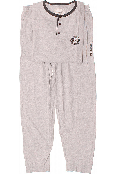 CERRUTI Pánské šedé Melange Pyžamo Dlouhé S Potiskem A Výstřihem Henley Velikost Xl