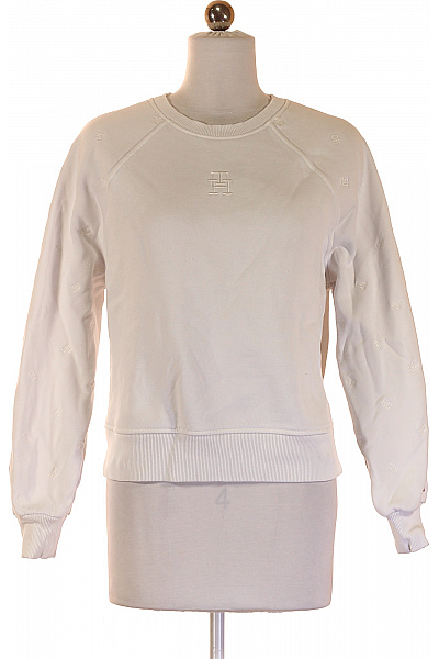 TOMMY HILFIGER Dámská Bavlněná Bílá Mikina Crewneck S Výšivkou Dlouhý Rukáv Velikost XS