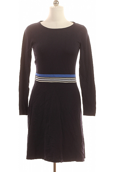 ZERO Dámské Viskózové Pletené šaty S Dlouhým Rukávem A Páskem Modré Jednoduché Vel. 38