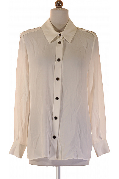 BOUTIQEN Dámská Elegantní Košile S Dlouhým Rukávem Bílá Průhledná Acetátová Velikost 34