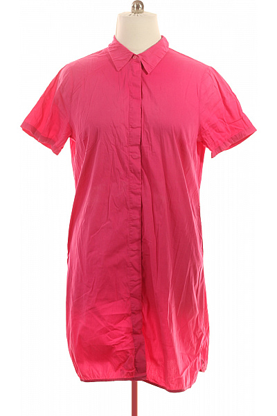 Růžové Dámské Košilové šaty Krátký Rukáv Volné Tunikové Denní Velikost 46