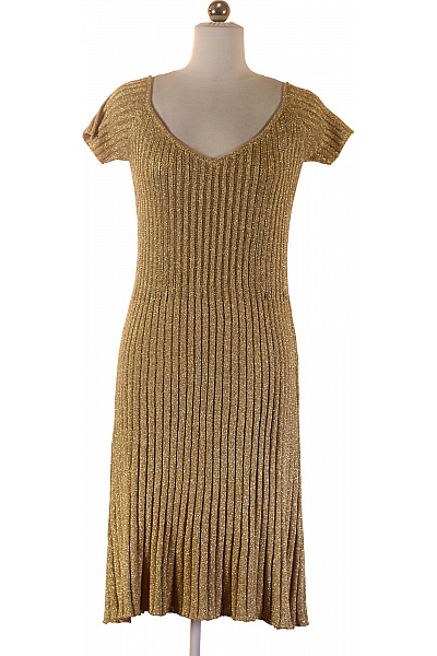 Zlaté Třpytivé Pletené šaty Midi Vel. XS
