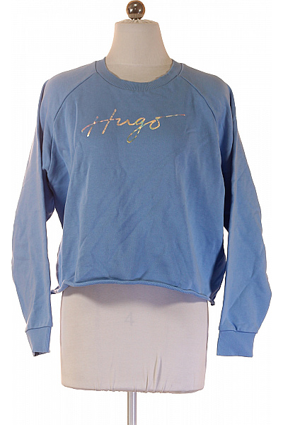 Hugo Boss dámská modrá mikina s dlouhým rukávem a potiskem crop Velikost s | Hugo Boss | obrázek 2