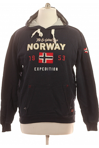 Geographical Norway Pánská Bavlněná Modrá Mikina S Kapucí A Výšivkou Norway Přes Hlavu Velikost EU XXL