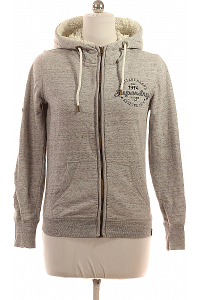 SUPERDRY Dámská šedá Mikina S Kapucí A Kožíškem Na Zip Velikost 42
