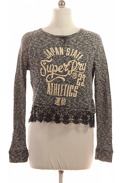 SUPERDRY Crop pletená mikina černobílá s potiskem krajková sportovní s dlouhým rukávem Velikost M | SUPERDRY | obrázek 2